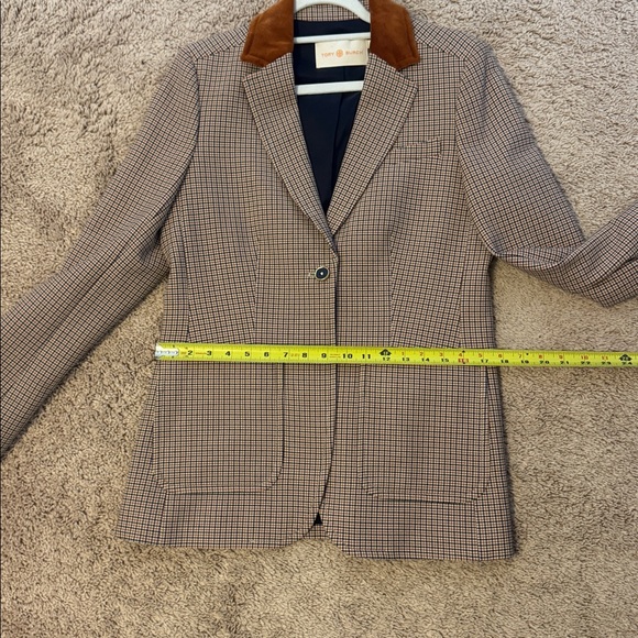 Tory Burch Checkered Blazer with Brown Collar - Picture 7 of 9